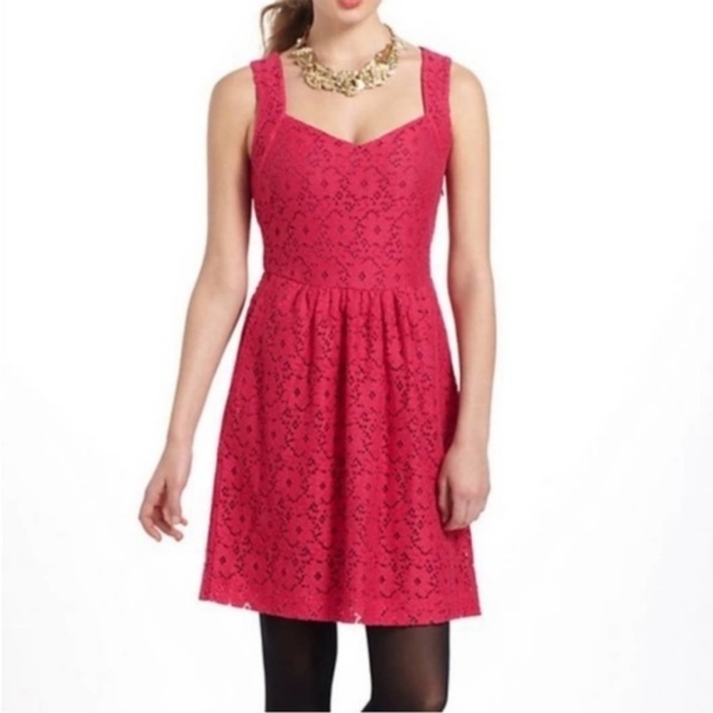 Anthropologie Deletta Silverfield Pink Sweetheart Lace Cutout Dress Size Medium